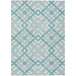 HomeRoots 9' Stylish Teal Blue Aqua Geometric Indoor-Outdoor Area Rug - Durable, Washable, Modern Design 9' X 12' 578458