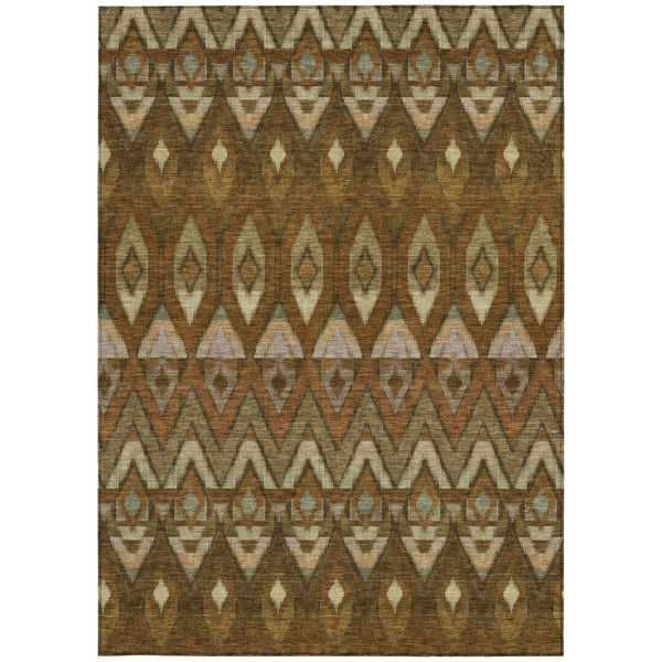 Homeroots 3' Southwestern Washable Indoor Outdoor Area Rug In Brown Beige And Artichoke Green For Versatile Style 3' X 5' Polyester 578460
