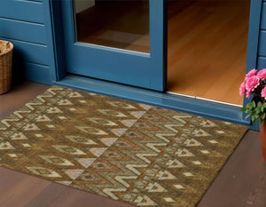 Homeroots 3' Southwestern Washable Indoor Outdoor Area Rug In Brown Beige And Artichoke Green For Versatile Style 3' X 5' Polyester 578460