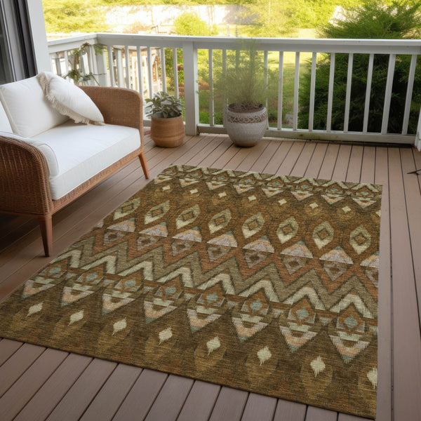Homeroots 3' Southwestern Washable Indoor Outdoor Area Rug In Brown Beige And Artichoke Green For Versatile Style 5' X 8' Polyester 578461