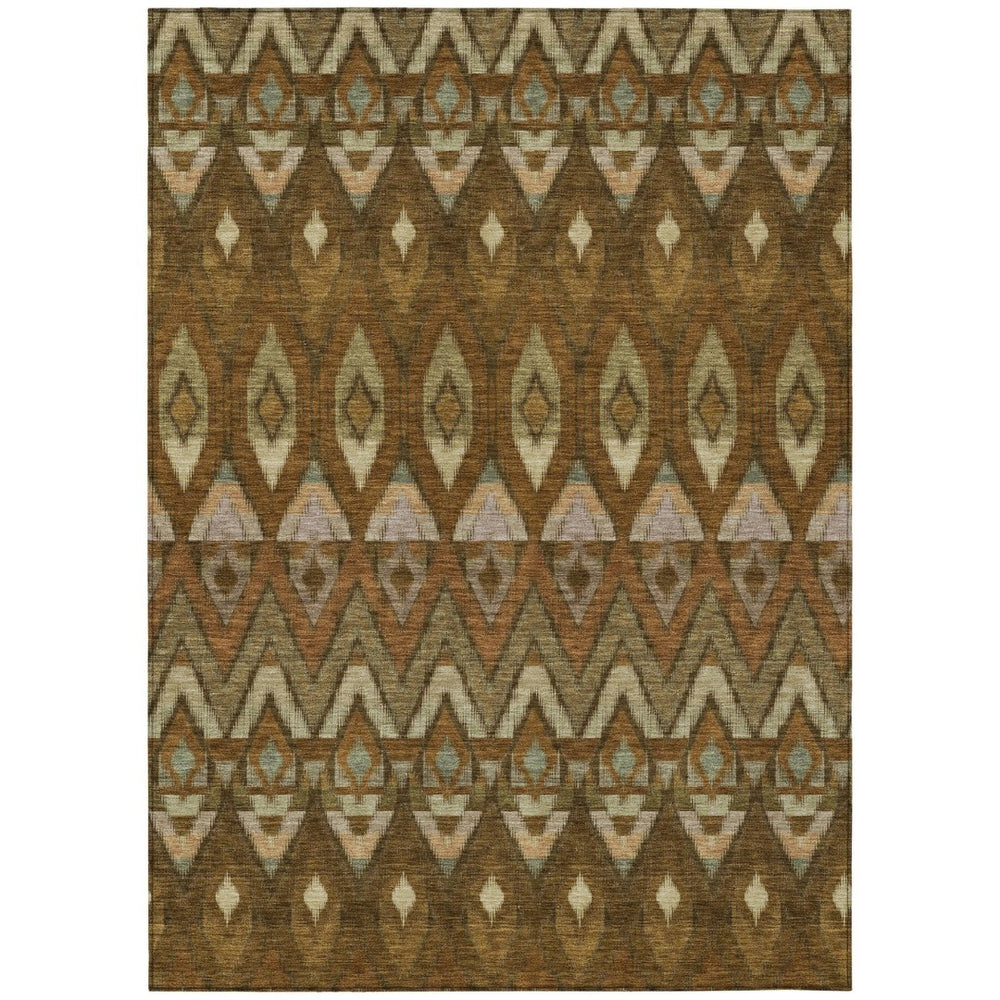 HomeRoots 5' Southwestern Area Rug in Brown, Beige & Artichoke Green – Durable, Washable for Indoor/Outdoor Use 5' X 8' 578461