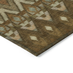 Homeroots 3' Southwestern Washable Indoor Outdoor Area Rug In Brown Beige And Artichoke Green For Versatile Style 5' X 8' Polyester 578461