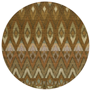 HomeRoots 5' Southwestern Area Rug in Brown, Beige & Artichoke Green – Durable, Washable for Indoor/Outdoor Use 8' Round 578462