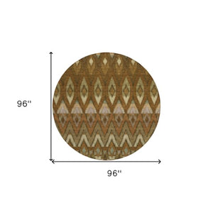 Homeroots 3' Southwestern Washable Indoor Outdoor Area Rug In Brown Beige And Artichoke Green For Versatile Style 8' Round Polyester 578462