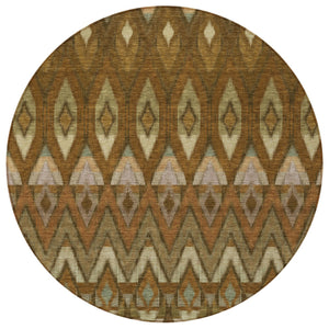 Homeroots 3' Southwestern Washable Indoor Outdoor Area Rug In Brown Beige And Artichoke Green For Versatile Style 8' Round Polyester 578462