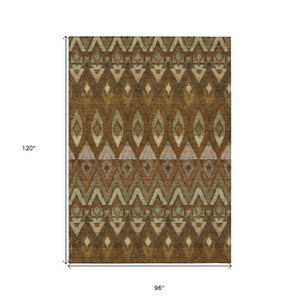 Homeroots 3' Southwestern Washable Indoor Outdoor Area Rug In Brown Beige And Artichoke Green For Versatile Style 8' X 10' Polyester 578463