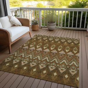 Homeroots 3' Southwestern Washable Indoor Outdoor Area Rug In Brown Beige And Artichoke Green For Versatile Style 9' X 12' Polyester 578464