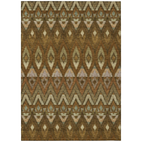 HomeRoots 9' Southwestern Washable Area Rug in Earthy Brown, Beige & Artichoke Green for Indoor/Outdoor Use 9' X 12' 578464
