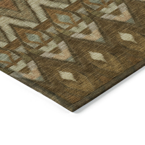 Homeroots 3' Southwestern Washable Indoor Outdoor Area Rug In Brown Beige And Artichoke Green For Versatile Style 9' X 12' Polyester 578464