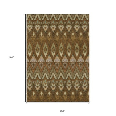Homeroots 3' Southwestern Washable Indoor Outdoor Area Rug In Brown Beige And Artichoke Green For Versatile Style 9' X 12' Polyester 578464