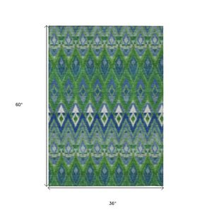 Homeroots 3' Southwestern Washable Indoor Outdoor Area Rug In Brown Beige And Artichoke Green For Versatile Style 3' X 5' Polyester 578466