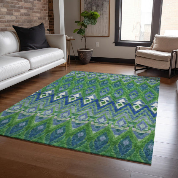 Homeroots 3' Southwestern Washable Indoor Outdoor Area Rug In Brown Beige And Artichoke Green For Versatile Style 5' X 8' Polyester 578467