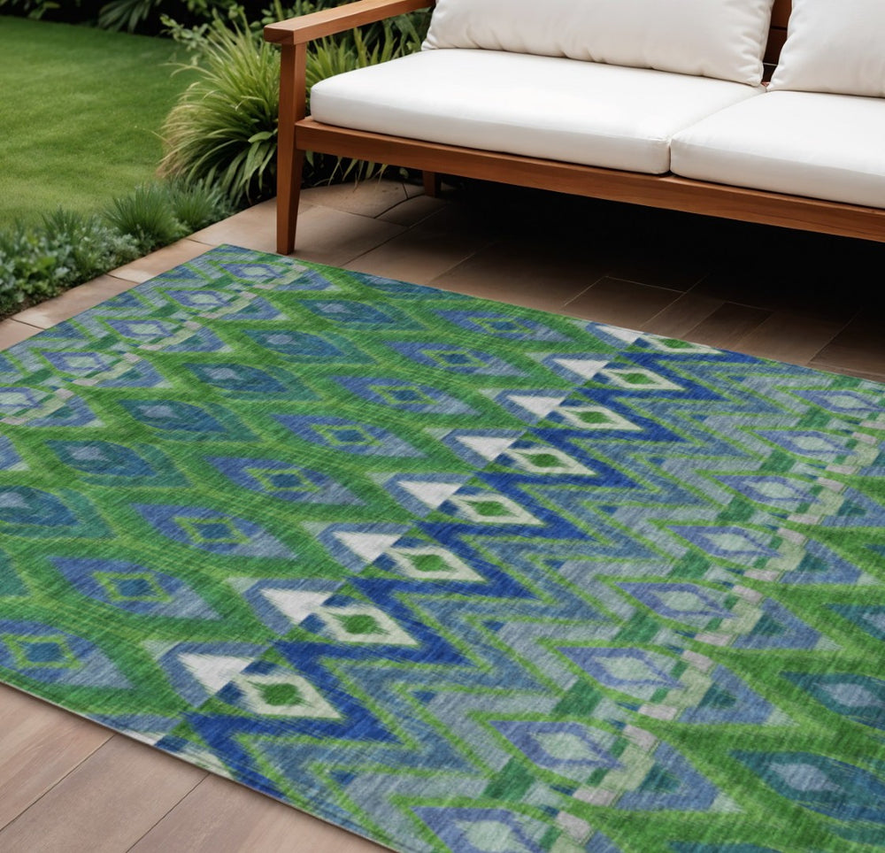HomeRoots 9' Southwestern-Style Area Rug in Earthy Green and Blue - Durable, Washable, and Versatile Design 9' X 12' 578470