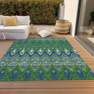 Homeroots 3' Southwestern Washable Indoor Outdoor Area Rug In Brown Beige And Artichoke Green For Versatile Style 9' X 12' Polyester 578470