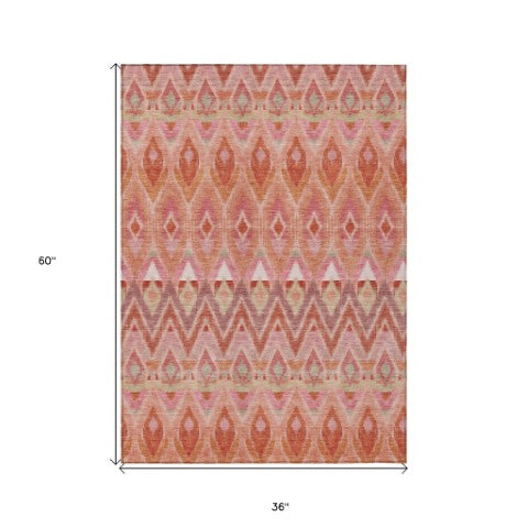 Homeroots 3' Southwestern Washable Indoor Outdoor Area Rug In Brown Beige And Artichoke Green For Versatile Style 3' X 5' Polyester 578472