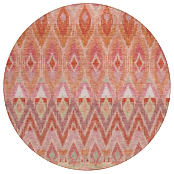 HomeRoots 5' Pink Salmon and Blush Southwestern Indoor Outdoor Area Rug - Durable, Washable, Stylish Décor 8' Round 578474