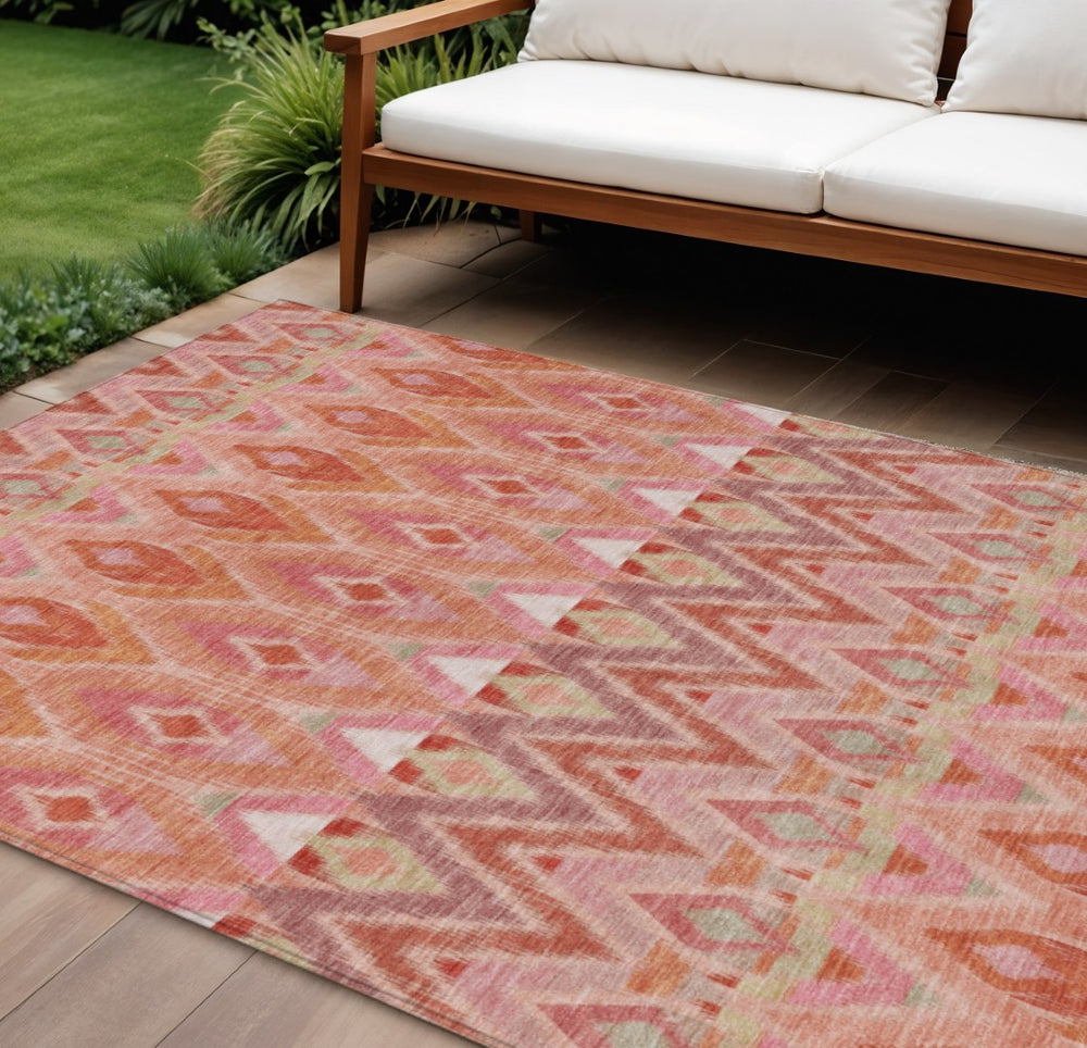 HomeRoots 5' Pink Salmon and Blush Southwestern Indoor Outdoor Area Rug - Durable, Washable, Stylish Décor 10' X 14' 578477