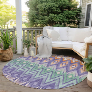 Homeroots 3' Southwestern Washable Indoor Outdoor Area Rug In Brown Beige And Artichoke Green For Versatile Style 8' Round Polyester 578480