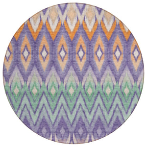 HomeRoots 5' Vibrant Southwestern Area Rug in Purple-Lilac and Orange - Washable, Durable, Indoor/Outdoor Style 8' Round 578480