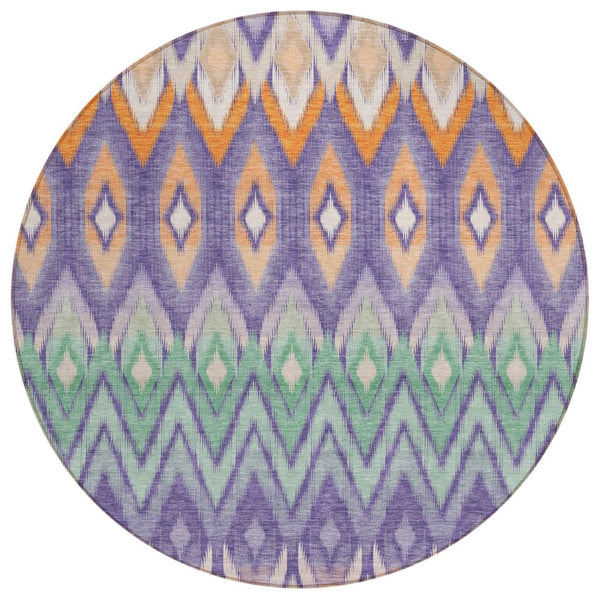 HomeRoots 5' Vibrant Southwestern Area Rug in Purple-Lilac and Orange - Washable, Durable, Indoor/Outdoor Style 8' Round 578480