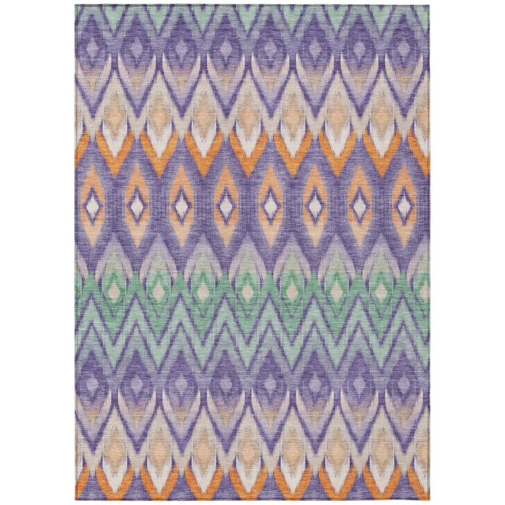 HomeRoots 5' Vibrant Southwestern Area Rug in Purple-Lilac and Orange - Washable, Durable, Indoor/Outdoor Style 10' X 14' 578483