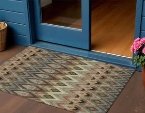 Homeroots 3' Southwestern Washable Indoor Outdoor Area Rug In Brown Beige And Artichoke Green For Versatile Style 3' X 5' Polyester 578484