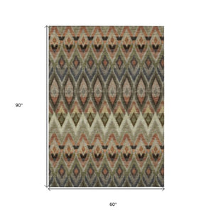 Homeroots 3' Southwestern Washable Indoor Outdoor Area Rug In Brown Beige And Artichoke Green For Versatile Style 5' X 8' Polyester 578485