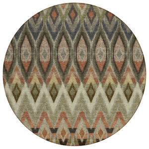 HomeRoots 5' Southwestern Area Rug in Taupe, Olive Green & Beige – Durable, Washable, Indoor/Outdoor Style! 8' Round 578486