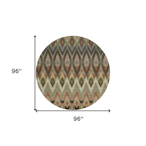 Homeroots 3' Southwestern Washable Indoor Outdoor Area Rug In Brown Beige And Artichoke Green For Versatile Style 8' Round Polyester 578486