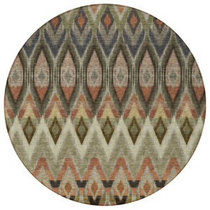 Homeroots 3' Southwestern Washable Indoor Outdoor Area Rug In Brown Beige And Artichoke Green For Versatile Style 8' Round Polyester 578486