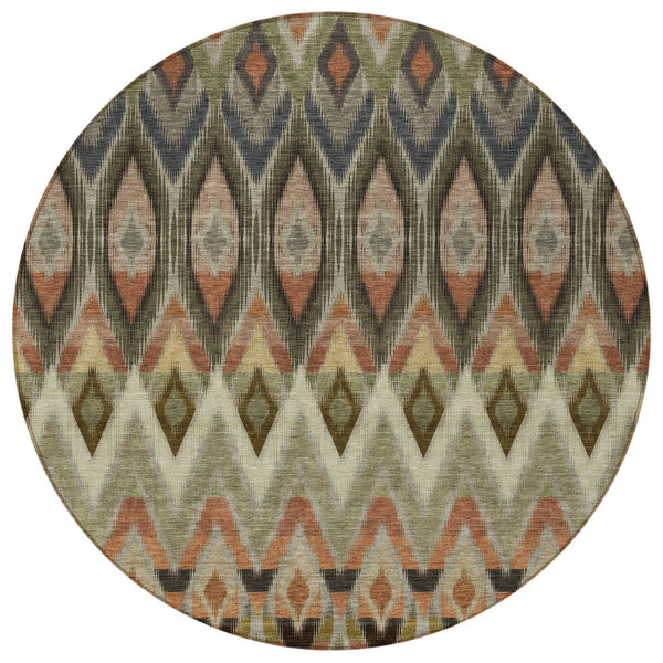 Homeroots 3' Southwestern Washable Indoor Outdoor Area Rug In Brown Beige And Artichoke Green For Versatile Style 8' Round Polyester 578486