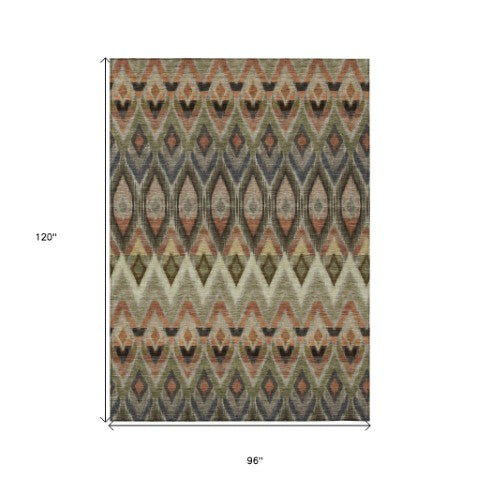 Homeroots 3' Southwestern Washable Indoor Outdoor Area Rug In Brown Beige And Artichoke Green For Versatile Style 8' X 10' Polyester 578487