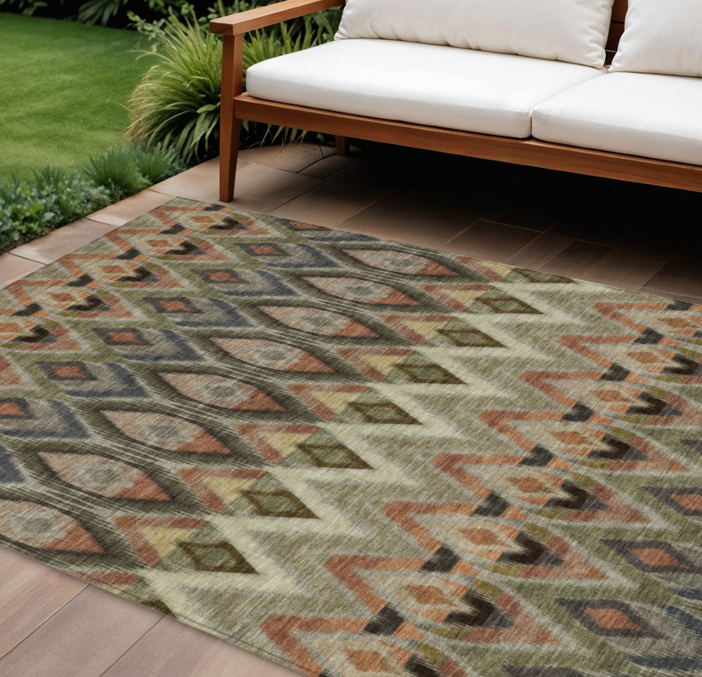 HomeRoots 9' Southwestern Washable Area Rug in Earthy Taupe, Olive Green & Beige - Durable Indoor/Outdoor Style 9' X 12' 578488