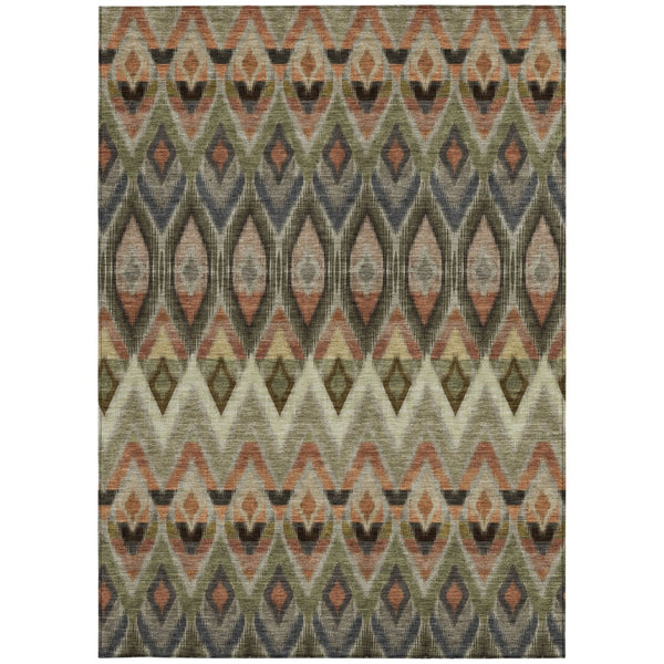 Homeroots 3' Southwestern Washable Indoor Outdoor Area Rug In Brown Beige And Artichoke Green For Versatile Style 10' X 14' Polyester 578489