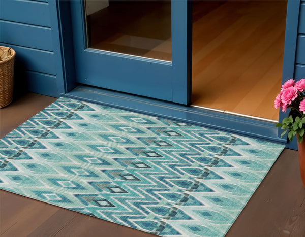 Homeroots 3' Southwestern Washable Indoor Outdoor Area Rug In Brown Beige And Artichoke Green For Versatile Style 3' X 5' Polyester 578490