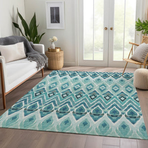 Homeroots 3' Southwestern Washable Indoor Outdoor Area Rug In Brown Beige And Artichoke Green For Versatile Style 5' X 8' Polyester 578491