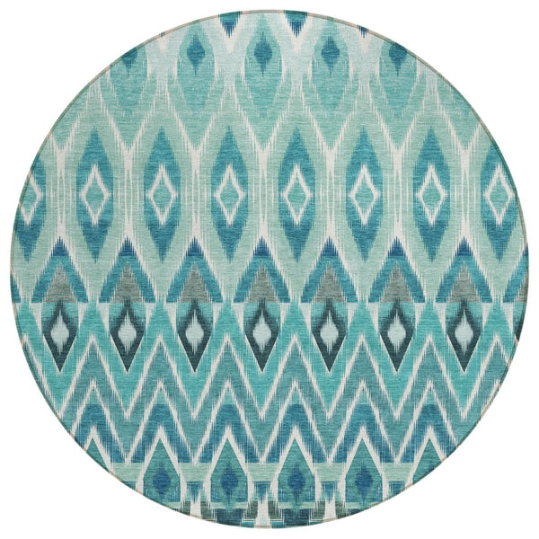 HomeRoots 5' Vibrant Teal Blue Aqua Mint Green Southwestern Washable Area Rug for Indoor Outdoor Spaces 8' Round 578492