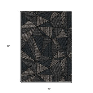 Homeroots 3' Black Charcoal And Gray Geometric Washable Area Rug For Indoor Outdoor Spaces - Durable Design 3' X 5' Polyester 578496