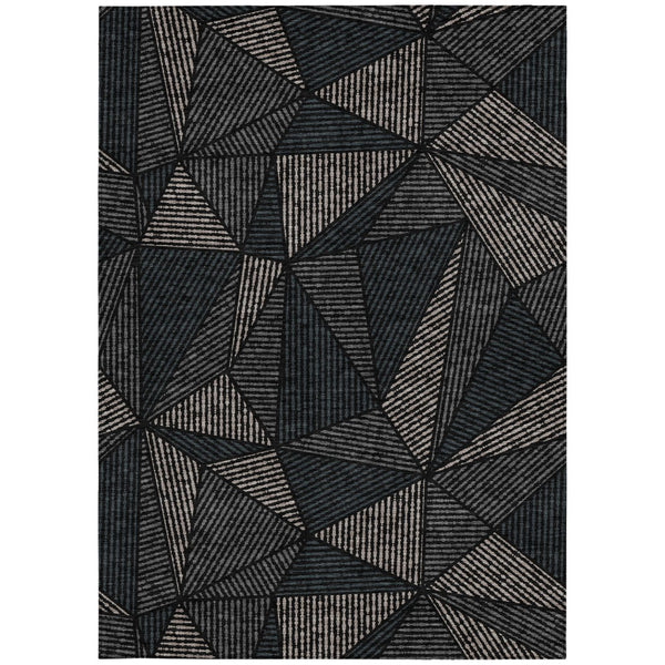 Homeroots 3' Black Charcoal And Gray Geometric Washable Area Rug For Indoor Outdoor Spaces - Durable Design 5' X 8' Polyester 578497