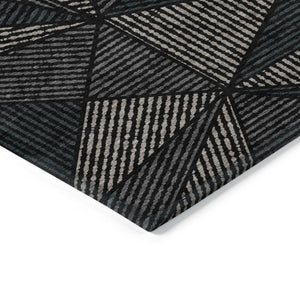 Homeroots 3' Black Charcoal And Gray Geometric Washable Area Rug For Indoor Outdoor Spaces - Durable Design 5' X 8' Polyester 578497
