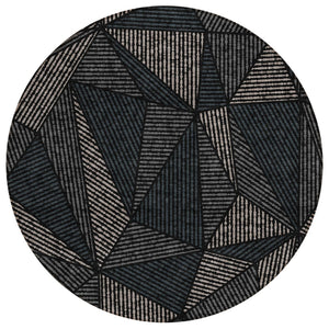 HomeRoots 5' Modern Geometric Washable Area Rug in Charcoal & Gray - Durable for Indoor & Outdoor Use 8' Round 578498