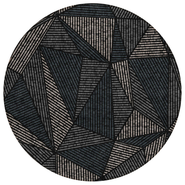 HomeRoots 5' Modern Geometric Washable Area Rug in Charcoal & Gray - Durable for Indoor & Outdoor Use 8' Round 578498