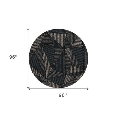 Homeroots 3' Black Charcoal And Gray Geometric Washable Area Rug For Indoor Outdoor Spaces - Durable Design 8' Round Polyester 578498