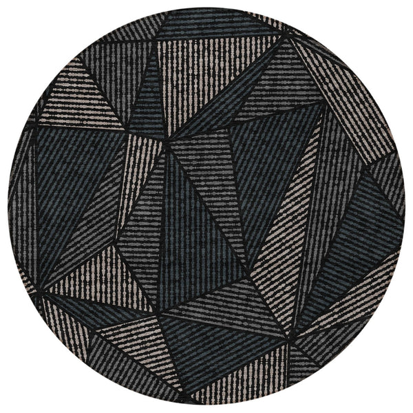 Homeroots 3' Black Charcoal And Gray Geometric Washable Area Rug For Indoor Outdoor Spaces - Durable Design 8' Round Polyester 578498