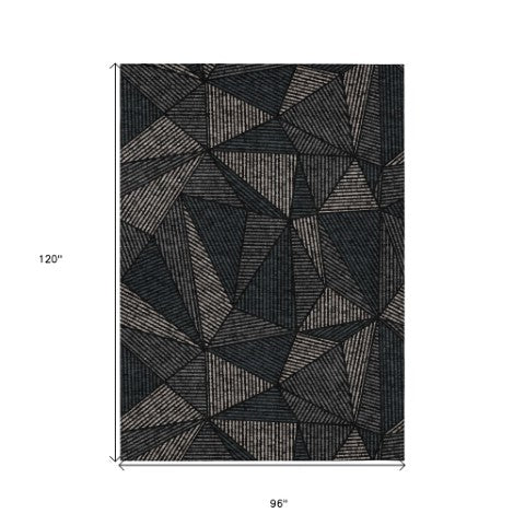 Homeroots 3' Black Charcoal And Gray Geometric Washable Area Rug For Indoor Outdoor Spaces - Durable Design 8' X 10' Polyester 578499