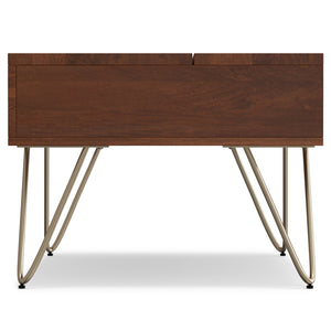 English Elm Hunter Lift-Top Coffee Table - Handcrafted Umber Brown & Gold Metal, Versatile Storage Solution For Any Space B136P158745