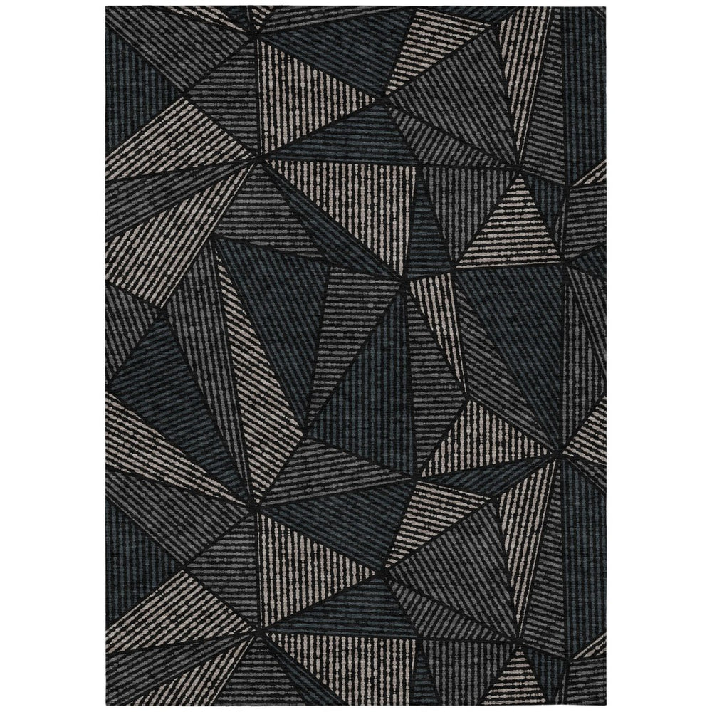 HomeRoots 9' Modern Geometric Black Charcoal and Gray Washable Area Rug for Indoor and Outdoor Use 9' X 12' 578500
