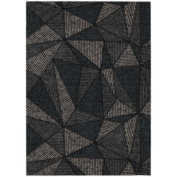 HomeRoots 9' Modern Geometric Black Charcoal and Gray Washable Area Rug for Indoor and Outdoor Use 9' X 12' 578500