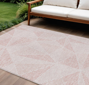 HomeRoots 9' Blush and Pink Geometric Indoor Outdoor Area Rug - Durable, Washable, Modern Design for Any Space 9' X 12' 578506
