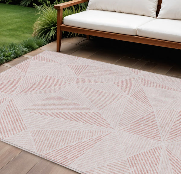 HomeRoots 9' Blush and Pink Geometric Indoor Outdoor Area Rug - Durable, Washable, Modern Design for Any Space 9' X 12' 578506